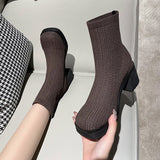 CHICDEAR Knitting Women Chelsea Knee High Heels Sock Boots Winter Chunky Shoes 2023 New Designer Sexy Weave Pumps Motorcycle High Botas