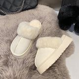 CHICDEAR Fur Slippers Women Flip Flops Winter Flats Short Plush Warm Home Cotton Shoes 2023 New Casual Mules Shoes Platform Suede Boots