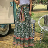 CHICDEAR Women Bohemian Floral Printed Long Skirts 2023 Fashion Bandage High Waist Maxi Jupes Summer Holiday Stitched Hem Falda