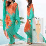 CHICDEAR Saida De Praia Fashion Beach Kimono Dress Women Beachwear Multicolored Bohemian Tropical Printed Ankle Length Pareo Dress Q600