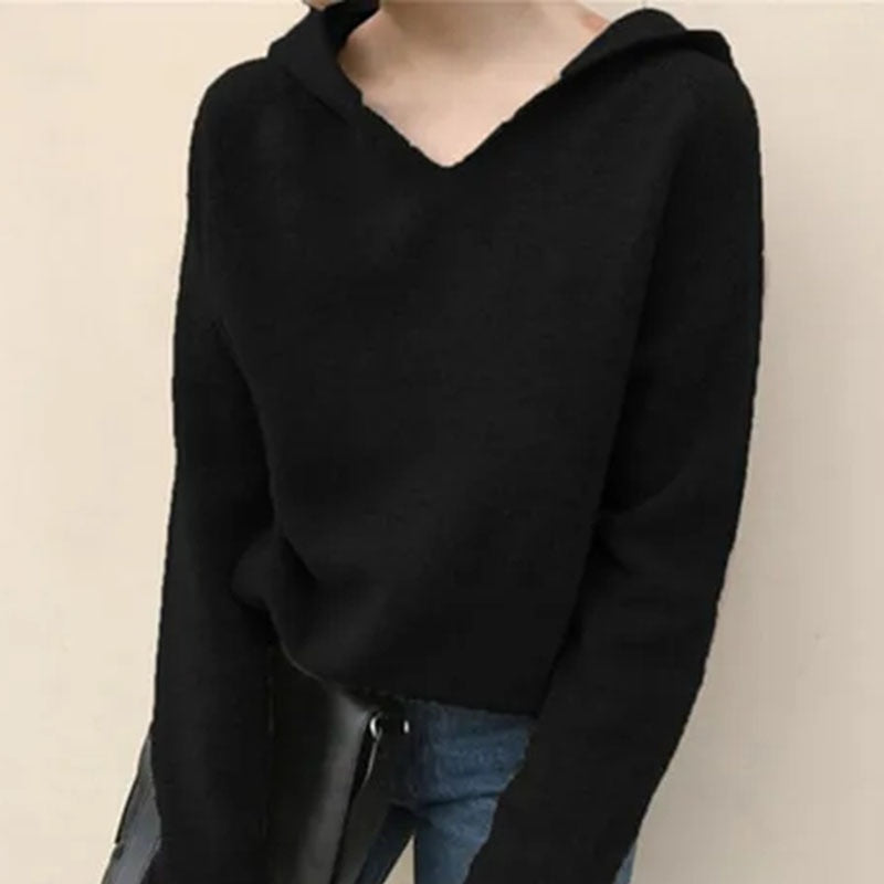 CHICDEAR 2023 Spring New Harajuku Hooded Sweater Women Casual Solid Color Knitted Pullover Tops Woman Fashion Soft Chic Jumpers