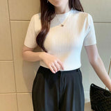 CHICDEAR Basic Short Sleeve T-Shirts Women 2023 Summer Solid O-Neck Thin Knitting T Shirts Woman Korean Slim Fit Ribbed Tops