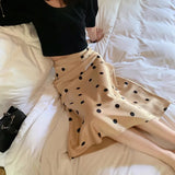 CHICDEAR Silk Satin High-Waisted Skirt For Women Summer Elegant Dot Printing Long Skirts Female Korean Office A-Line Skirts 2023
