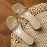 CHICDEAR Summer Women PVC Thick Slippers 2023 New Square Toe Sandals Sexy Luxury Pumps Brand Transparent Ladies Slides Dress Flip Flops