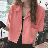 CHICDEAR Women Cotton Light Blazer Leisure Suit Collar Office Lady 2023 Summer Short Blazer Korean Elegant Half Sleeve Thin Coat