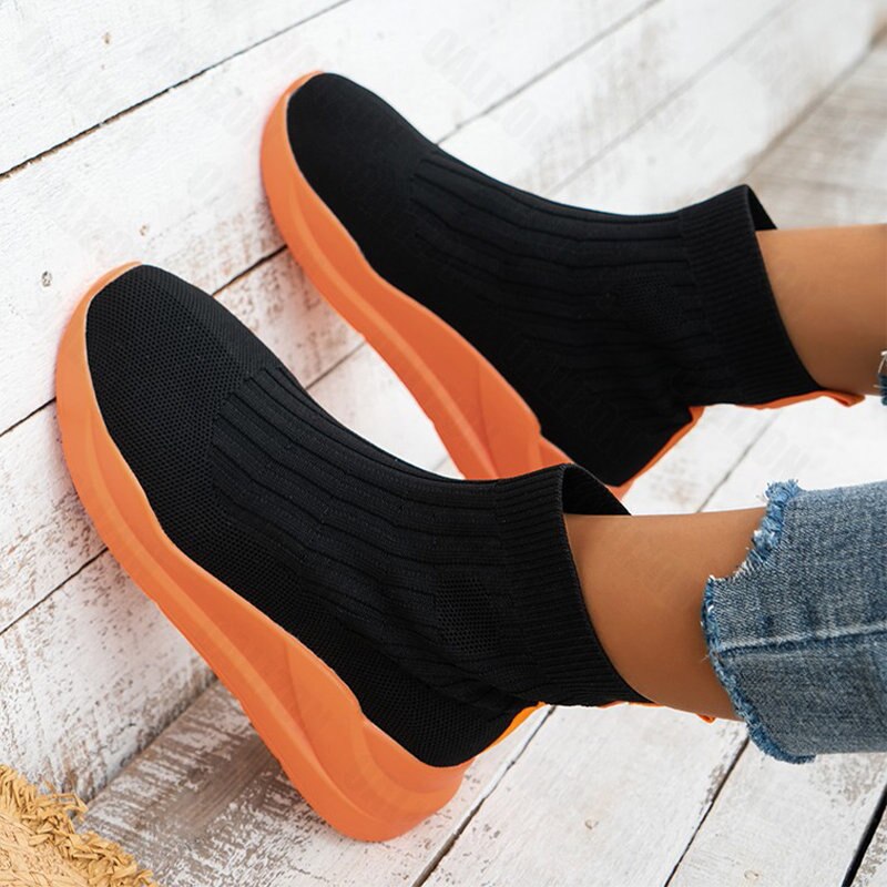 CHICDEAR Knitting Chelsea Ankle Sock Boots Women Shoes New Winter 2023 Fashion Sport Flat Platform Weave Shoes Gladiator Motorcycle Botas