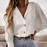 CHICDEAR Fashion Tunic Tops Women Long Puff Sleeve Elegant Party Shirts 2023 Autumn Sexy V Neck Button Casual Solid Office Blouses