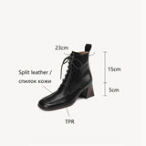 Chicdear -NEW Fall Shoes Women Square Toe Chunky Heel Shoes Women Retro Split Leather Modern Boots Concise Short Boots Women Winter Boots