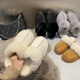 CHICDEAR Fur Slippers Women Flip Flops Winter Flats Short Plush Warm Home Cotton Shoes 2023 New Casual Mules Shoes Platform Suede Boots