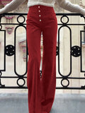 CHICDEAR Elegant Wide Leg Pants 2023 Fashion Women High Waist Buttons Long Trousers Casual Streetwear Solid Party Pantalon Femme