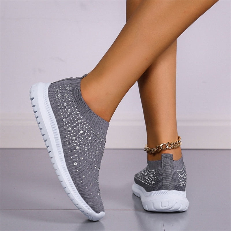 CHICDEAR Flats Sports Shoes Sneakers 2023 New Spring Summer Designer Crystal Mesh Casual Cozy Loafers Running Breathable Vulcanized Shoes