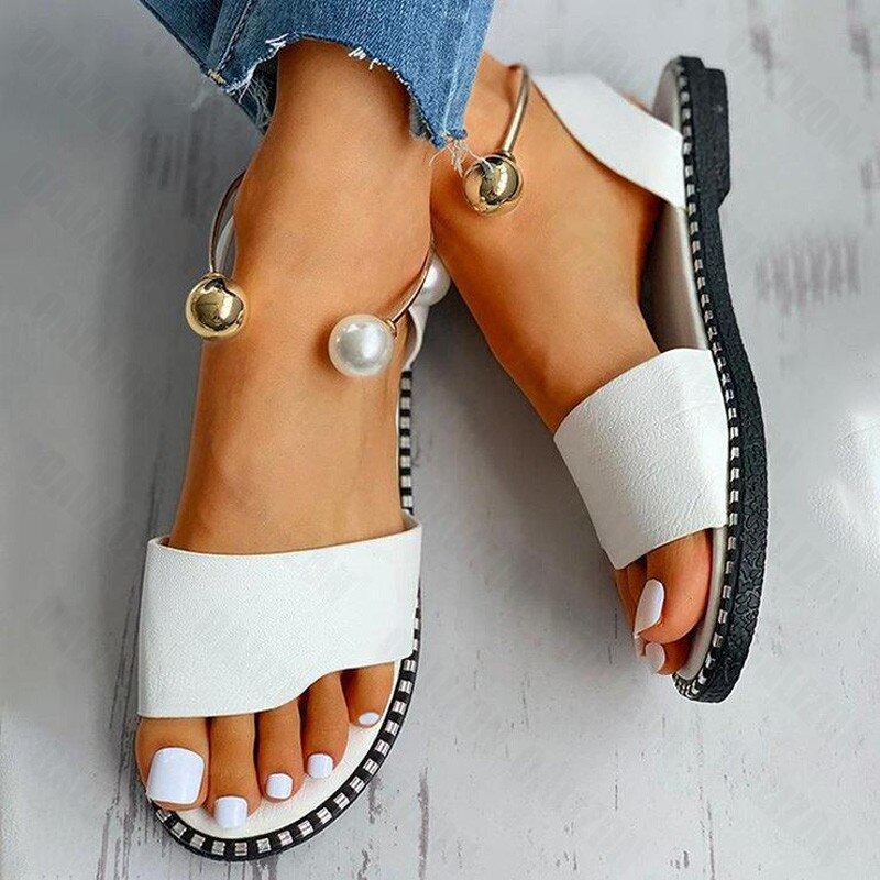 CHICDEAR Women Sandals Summer Flats Pearl Shoes 2023 New Brand Fashion Slippers Casual Ladies Shoes Flip Flop Bohemian Shoes Mujer Slides