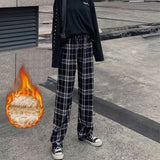 CHICDEAR 2023 New Summer Plaid Pants Women Casual Loose Wide Leg Trousers Female Harajuku Hip-Hop Unisex Streetwear Pants Woman