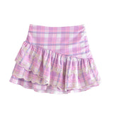 Chicdear Colorful Vintage Plaid Elastic Camis Pleated Short Design Slash Neck Simple Summer New Women Crop Top