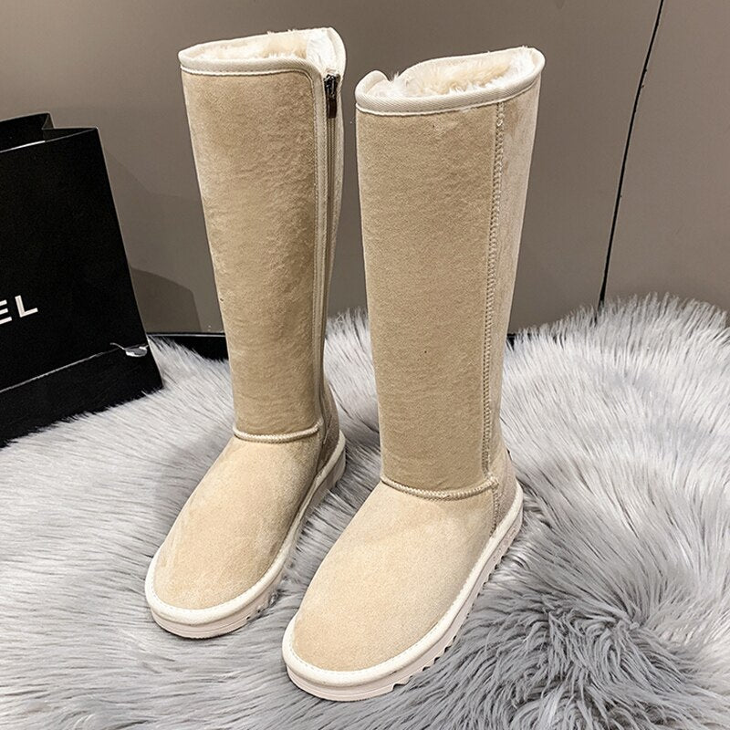 CHICDEAR Winter 2023 New Women Chelsea Snow Boots Casual Shoes Brand Fur Short Plush Warm Mid-Calf Boots Flats Femme Shoes Suede Botas