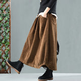 CHICDEAR 2023 Autumn Winter Corduroy Skirt Women Vintage Brown Big Size Loose Midi Skirt Female Elastic Waist A-Line Long Skirts