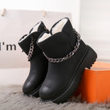 CHICDEAR Winter Women Chain Plush Warm Chelsea Snow Boots 2023 New Fur Flats Ankle Boots Shoes Fad Platform Casual Goth Motorcycle Boots