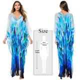 CHICDEAR 2023 Blue Bohemian Embroidered Batwing Sleeve Side Split Summer Beach Dress Chiffon Tunic Women Plus Size Beachwear Kaftan Q746