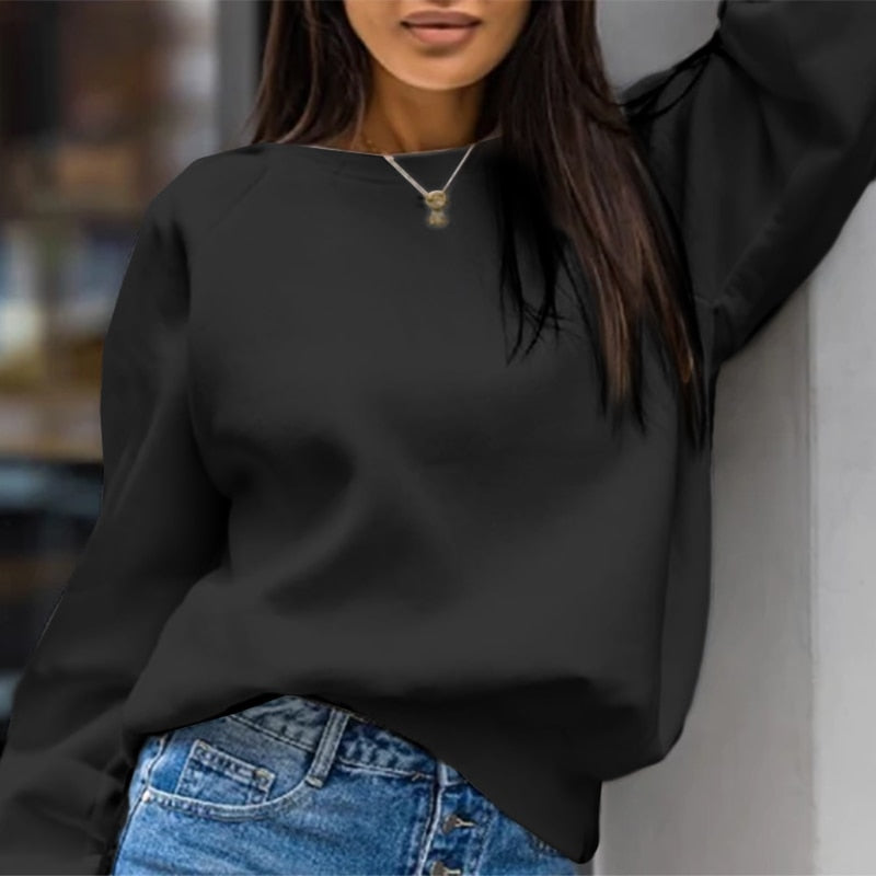 CHICDEAR Crew Neck 2023 Autumn Hoodies Solid Color Fashion Streetwear Long Sleeve Sweatshirt Casual Loose Oversize Women Pullovers