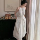 CHICDEAR Elegant Off Shoulder White Dress Women French Style Fashion Halter Strap Dress Female High Waist Evening Party Vestidos