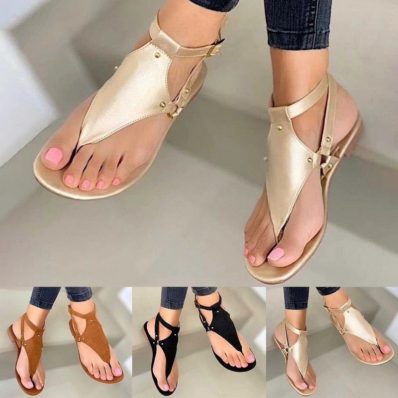 CHICDEAR Women Sandals 2023 Summer Outdoor Beach Flip-Flop Sandals Solid Fashion Gladiator Sandals Women Flats Casual Ladies Shoes