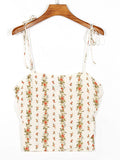 Chicdear Summer Women Flok Camisole Tank Top Vintage Floral Print Spaghetti Strapless Sexy Short Crop Top