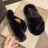 CHICDEAR Short Plush Warm Women Slippers Winter Fur Home Shoes 2023 New Brand Designer Casual Flip Flops Flat Platform Mules Women Boots