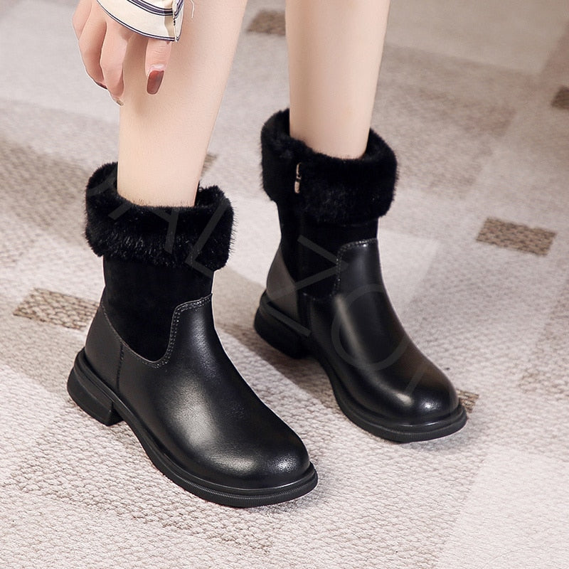 CHICDEAR Winter Chelsea Boots Women 2023 New Fur Short Plush Warm Ankle Snow Boots Sport Flats Casual Shoes Gladiator Motorcycle Botas