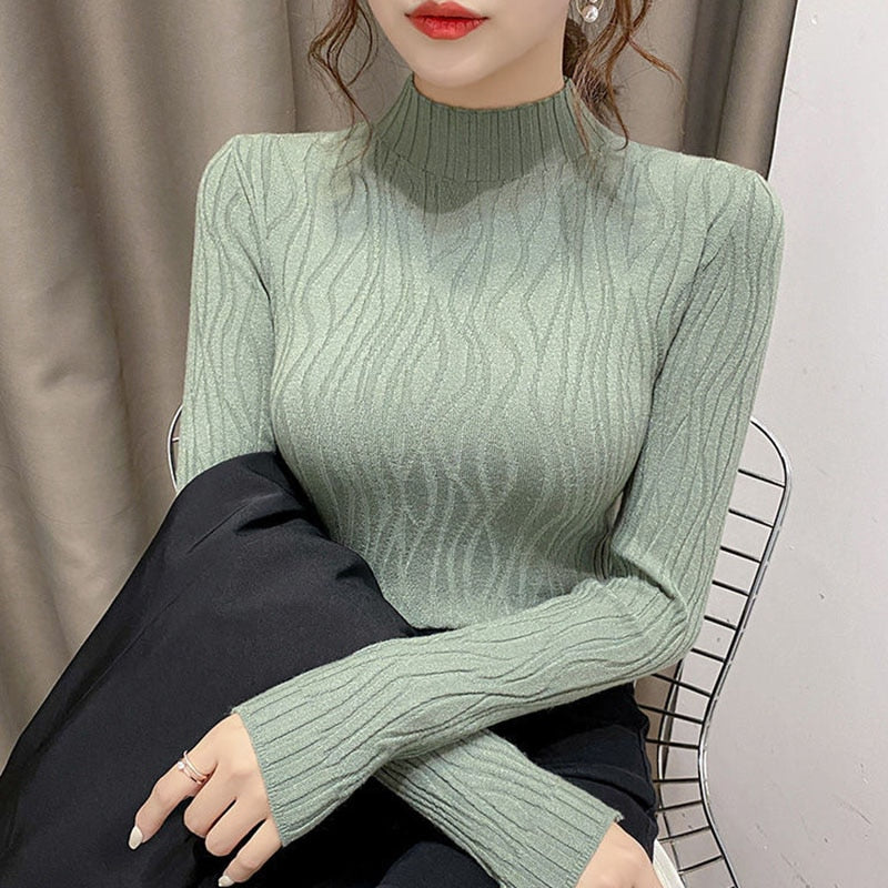 CHICDEAR Basic Warm Sweaters Women 2023 Spring New Fashion Casual Turtleneck Pullover Woman Solid Slim Bottoming Knitted Sweater