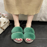 CHICDEAR Fur Flip Flops Winter Women Slippers 2023 New Fashion Flats Short Plush Home Cotton Shoes Casual Mules Ladies Boots Soft Zapatos
