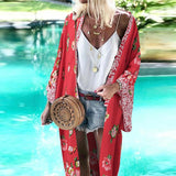 CHICDEAR Bat Sleeve Beach Cover Up Women's Bohemian 2023 Summer Fashion Kimonos Holiday Floral Print Cardigan Tops Long Cardigans