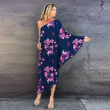 CHICDEAR Green Boho Printed Off Shoulder Kaftan Plus Size Women Clothes Summer Sexy Beach Wear Tunic Casual High Street Dresses A1015