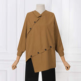CHICDEAR Fashion Asymmetrical Hem Shirt Women Casual Long Sleeve Streetwear Blouse 2023 Autumn Chic Buttons Splicing Tops Femme