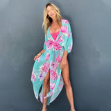 CHICDEAR Bohemian Print Tunic Long Kimono Plus Size Beach Wear 2023 Summer Clothing For Women Tops And Blouses Shirts A1013