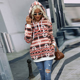 CHICDEAR Casual Christmas Geometric Print Sweater Winter Women's Hooded Long Sleeves Vintage Female Corduroy Lambswool Outwear A2066