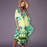 CHICDEAR 2023 Quick-Drying Bohemian Printed Loose Summer Beach Dress Moroccan Kaftan Women Plus Size Beachwear Tassel Midi Dress Q897