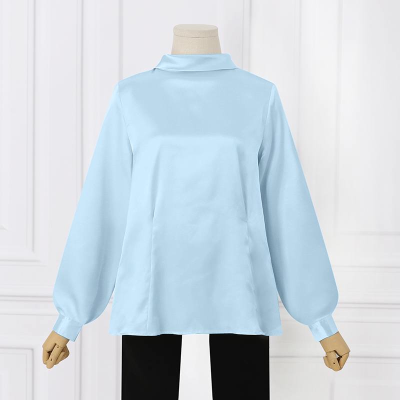 CHICDEAR Women Autumn Blouse High Collar Classy Lady Satin Silk 2023 Fahsion Tops Buttons Solid Elegant Long Sleeve Shirts Blusa