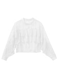 Chicdear Summer Women Ruffles Blouse New Casual White Solid Thin Top Long Sleeves Fashion O Neck Shirt Ladies