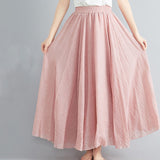CHICDEAR Vintage Cotton Linen Long Skirts Women Boho Summer Elastic Waist  Beach Skirt Female Hot Sale Solid Color Maxi Skirts