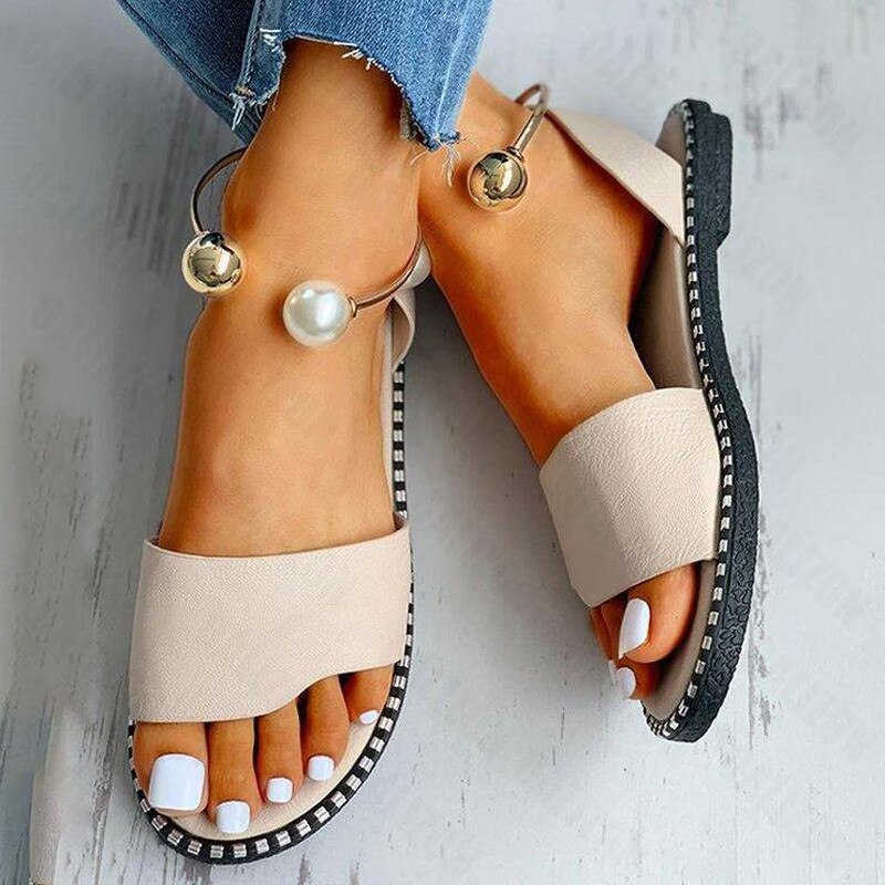CHICDEAR Women Sandals Summer Flats Pearl Shoes 2023 New Brand Fashion Slippers Casual Ladies Shoes Flip Flop Bohemian Shoes Mujer Slides