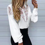 CHICDEAR Women Lace Splicing White Shirts Sexy See-Through Button Up Blouse 2023 Autumn Long Sleeve Tops Fashion OL Blusas Femme
