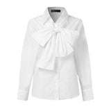 CHICDEAR Elegant White Shirts 2023 Fashion Women Bow Tie Long Sleeve Tops Casual Party Blouse Summer Tunic Solid Blusas Femininas