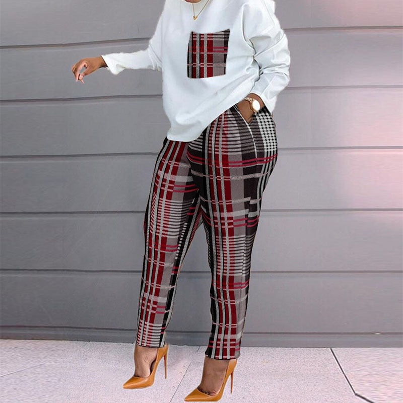 CHICDEAR Women 2023 Spring Autumn Pant Suits Color Matching Sweatshirt + Pant Lounge Home Women Set
