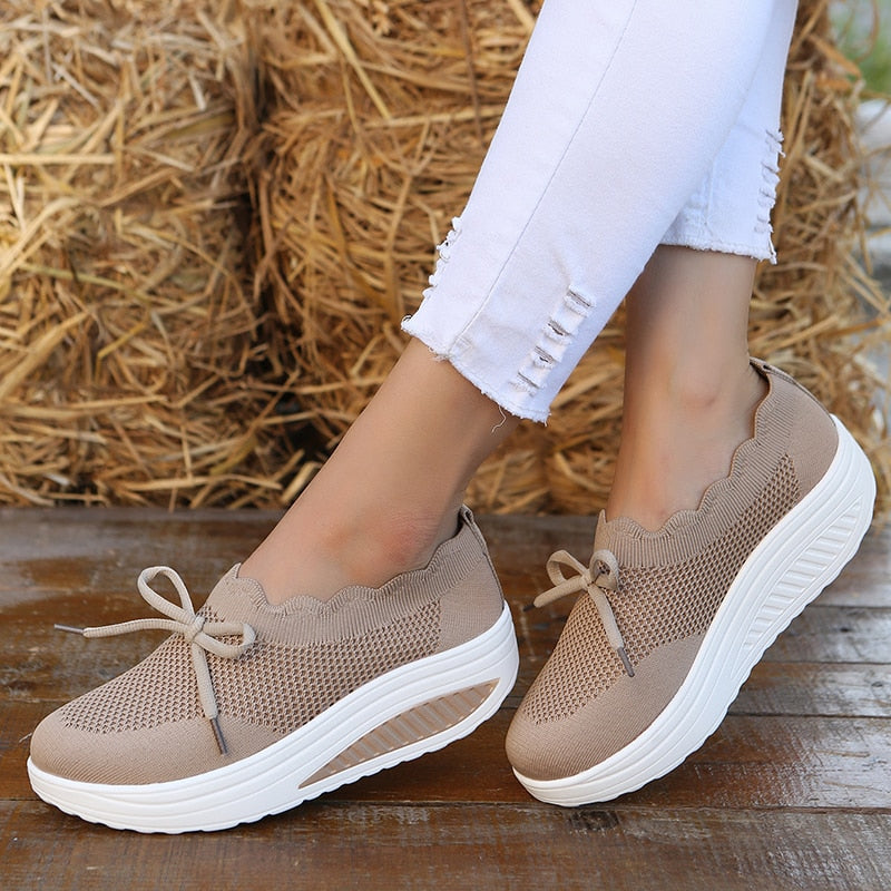 CHICDEAR Wedges Platform Mesh Sneakers Women Sport Flats Casual Shoes Autumn 2023 New Loafers Breathable Running Shoes Walking Zapatos