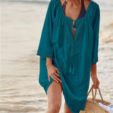 CHICDEAR 2023 Sexy Boho Summer Beach Dress Women Beachwear Cotton Tunic Plus Size Clothing Loose Woman Clothes Club Party Dress Q71