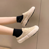 CHICDEAR Winter Casual Shoes Women Sport Fur Warm Sneakers 2023 New Short Plush Flats Running Shoes Loafers Ankle Boots Walking Zapatos
