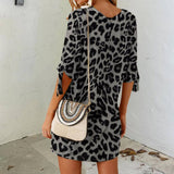 CHICDEAR Sexy Leopard Print Mini Dress Women 2023 Summer Bohemian Beach Dress Half Sleeve O Neck Casual Loose Streetwear Sundress