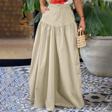 CHICDEAR Elegant Casual Zipper Long Skirts Spring Summer Fashion Shirred Pleats Maxi Skirts OL High Waist A-Line Women Swing Jupes