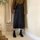 CHICDEAR Korean Chic Denim Midi Skirt Women 2023 Spring High Waist Simple Medium-Long Skirts Vintage All-Match Streetwear Skirt