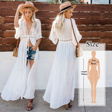 CHICDEAR Elegant Women Tunic Summer Fashion Long Beach Dress Sexy Patchwork Short Sleeve Front Open White Robe Dress Pareos Q561